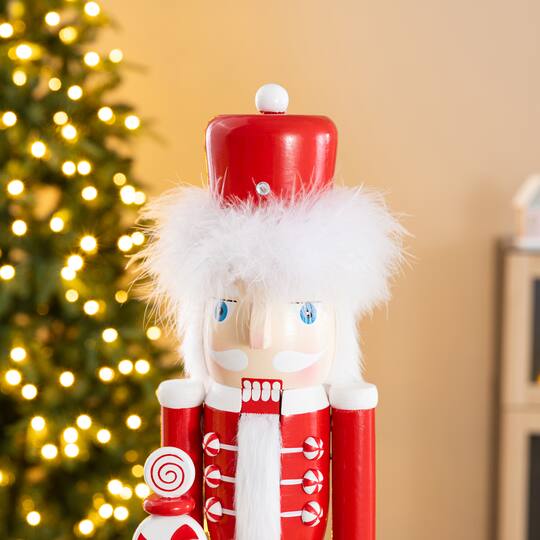 Glitzhome® 24.25" Wooden Christmas Peppermint Nutcracker